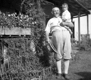 1940. Young Tom Muller with Mr. Lany,
owner of Tanganyika's Marangu Hotel
for would-be climbers of Mt. Kilimanjaro