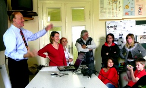 I answer questions after
my talk on Antarctica