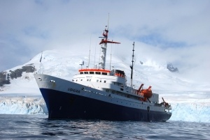 Our expedition ship, the m.v. Ushuaia (Argentine registry) anchored at Neko Harbour in Andvord Bay, Graham Land, Antarctica.