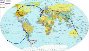 My 7-continent route by air,
ship, rail and bus